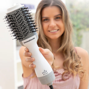 Secador de cabelo iónico e escova volumizadora Volumio InnovaGoods 1000W, branco/cinza
