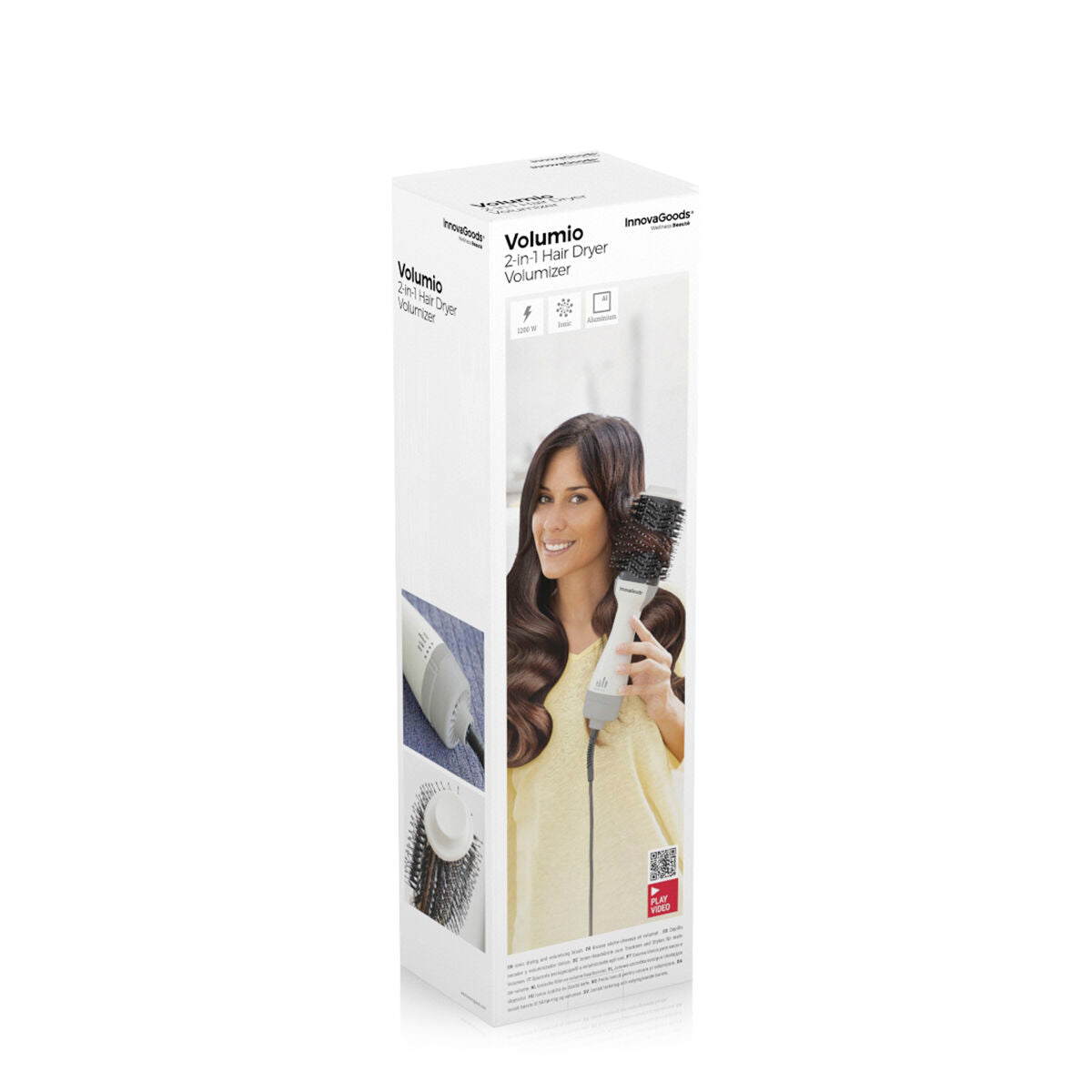 Secador de cabelo iónico e escova volumizadora Volumio InnovaGoods 1000W, branco/cinza